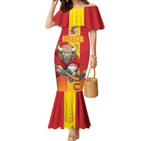 Custom Spain Field Hockey Family Matching Mermaid Dress and Hawaiian Shirt Sporty Style with Bull Mascot