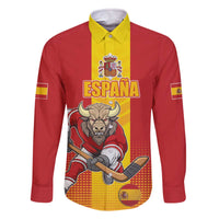 Custom Spain Field Hockey Family Matching Off The Shoulder Long Sleeve Dress and Hawaiian Shirt Sporty Style with Bull Mascot