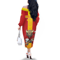Custom Spain Field Hockey Family Matching Off The Shoulder Long Sleeve Dress and Hawaiian Shirt Sporty Style with Bull Mascot