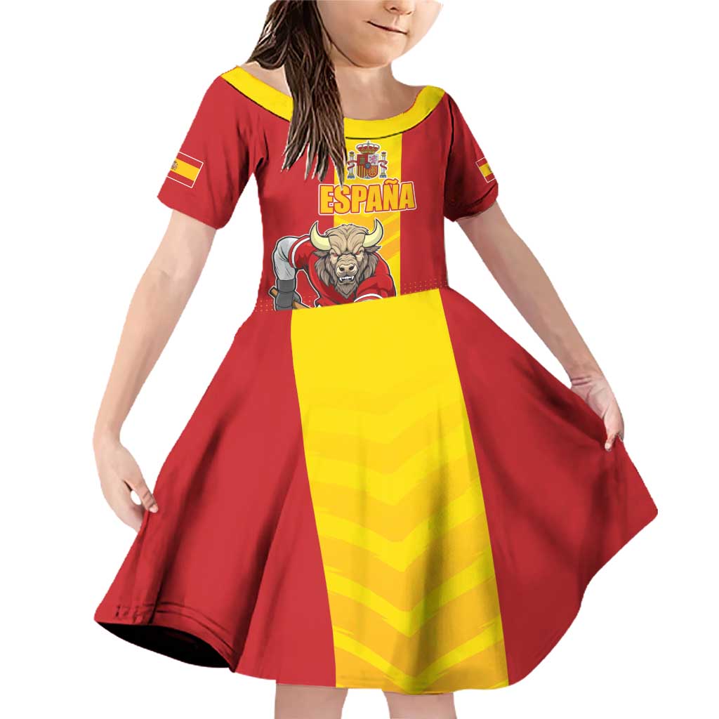 Custom Spain Field Hockey Family Matching Off Shoulder Short Dress and Hawaiian Shirt Sporty Style with Bull Mascot