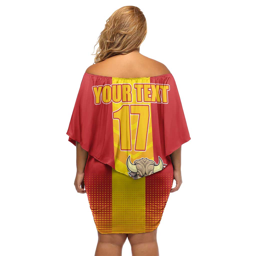 Custom Spain Field Hockey Family Matching Off Shoulder Short Dress and Hawaiian Shirt Sporty Style with Bull Mascot
