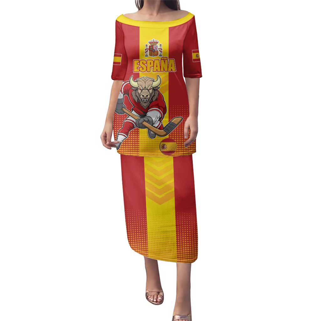 Custom Spain Field Hockey Family Matching Puletasi and Hawaiian Shirt Sporty Style with Bull Mascot