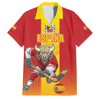 Custom Spain Field Hockey Family Matching Short Sleeve Bodycon Dress and Hawaiian Shirt Sporty Style with Bull Mascot