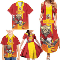 Custom Spain Field Hockey Family Matching Summer Maxi Dress and Hawaiian Shirt Sporty Style with Bull Mascot