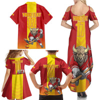 Custom Spain Field Hockey Family Matching Summer Maxi Dress and Hawaiian Shirt Sporty Style with Bull Mascot