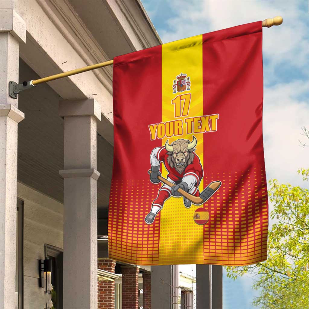 Custom Spain Field Hockey Garden Flag Sporty Style with Bull Mascot