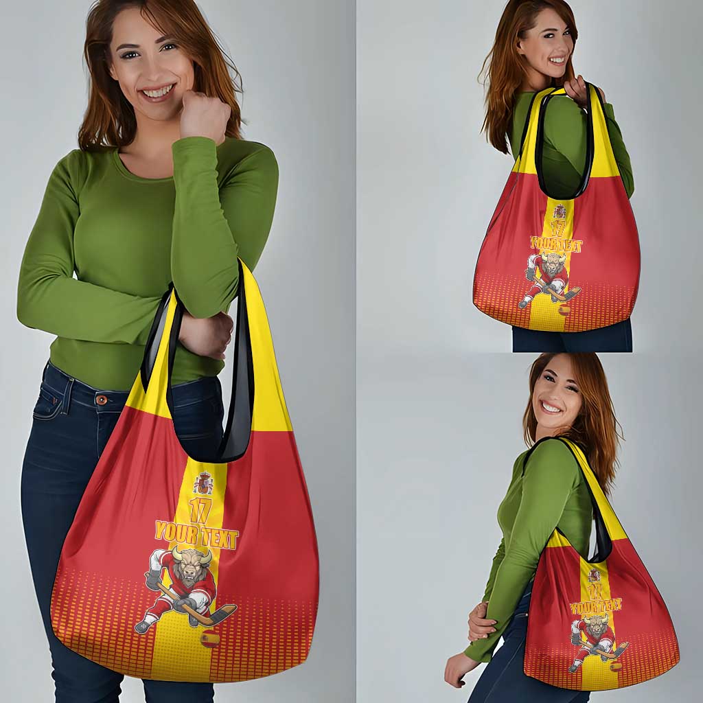 Custom Spain Field Hockey Grocery Bag Sporty Style with Bull Mascot