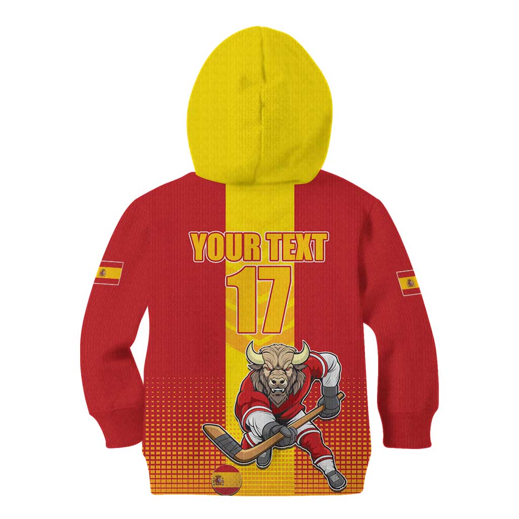 Custom Spain Field Hockey Kid Hoodie Sporty Style with Bull Mascot