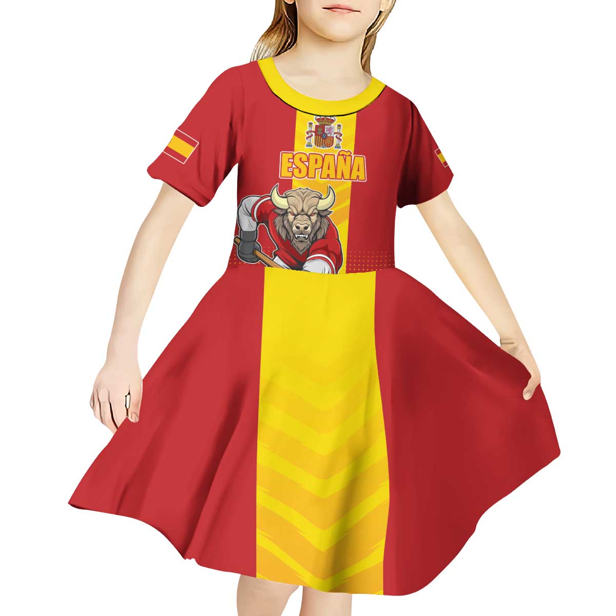 Custom Spain Field Hockey Kid Short Sleeve Dress Sporty Style with Bull Mascot