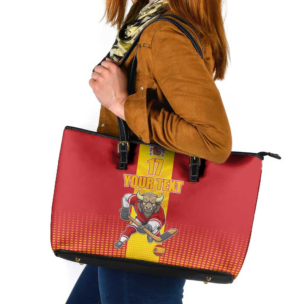 Custom Spain Field Hockey Leather Tote Bag Sporty Style with Bull Mascot