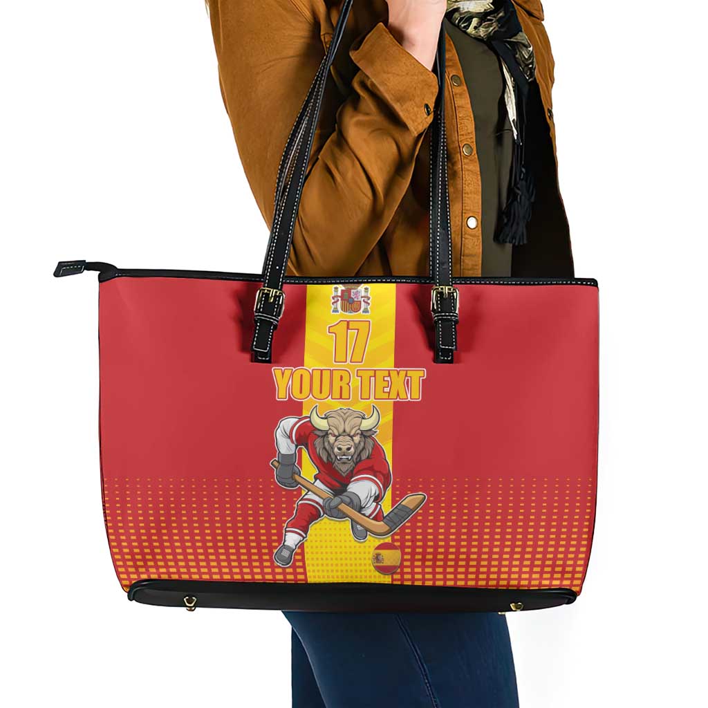 Custom Spain Field Hockey Leather Tote Bag Sporty Style with Bull Mascot