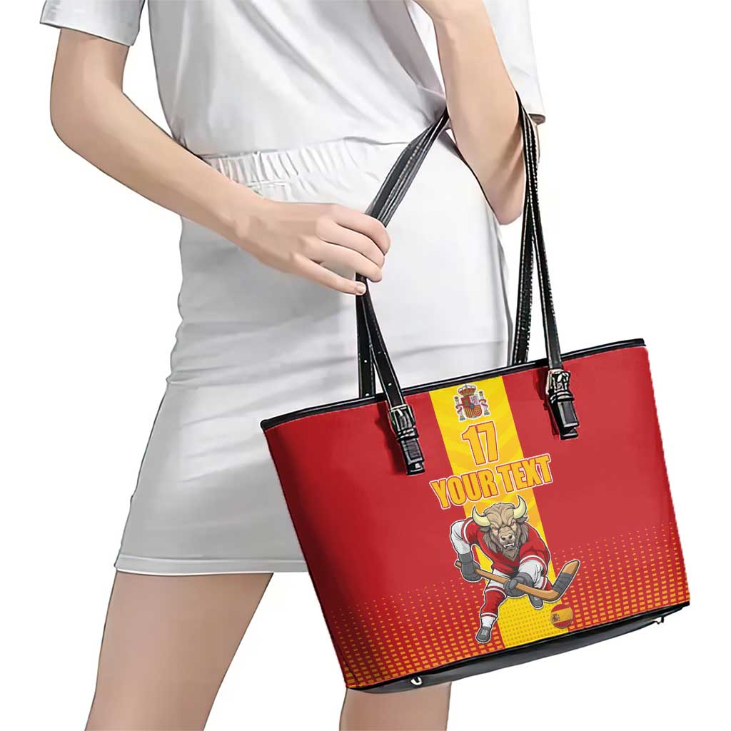Custom Spain Field Hockey Leather Tote Bag Sporty Style with Bull Mascot