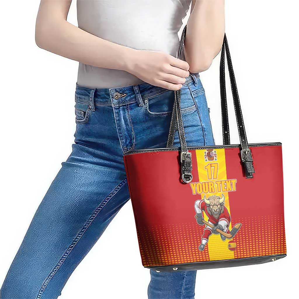Custom Spain Field Hockey Leather Tote Bag Sporty Style with Bull Mascot