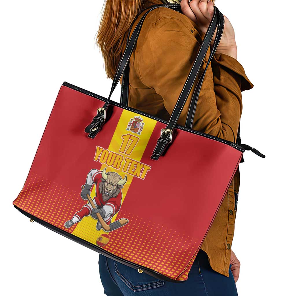 Custom Spain Field Hockey Leather Tote Bag Sporty Style with Bull Mascot