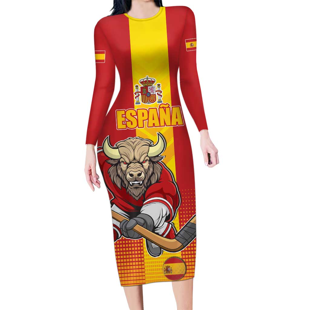 Custom Spain Field Hockey Long Sleeve Bodycon Dress Sporty Style with Bull Mascot