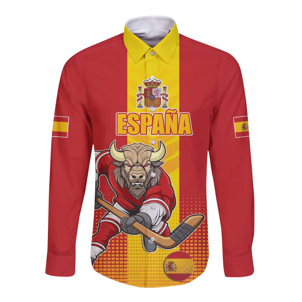 Custom Spain Field Hockey Long Sleeve Button Shirt Sporty Style with Bull Mascot