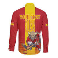 Custom Spain Field Hockey Long Sleeve Button Shirt Sporty Style with Bull Mascot