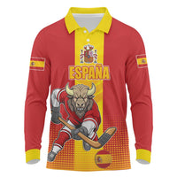 Custom Spain Field Hockey Long Sleeve Polo Shirt Sporty Style with Bull Mascot