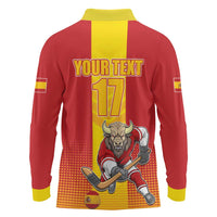 Custom Spain Field Hockey Long Sleeve Polo Shirt Sporty Style with Bull Mascot