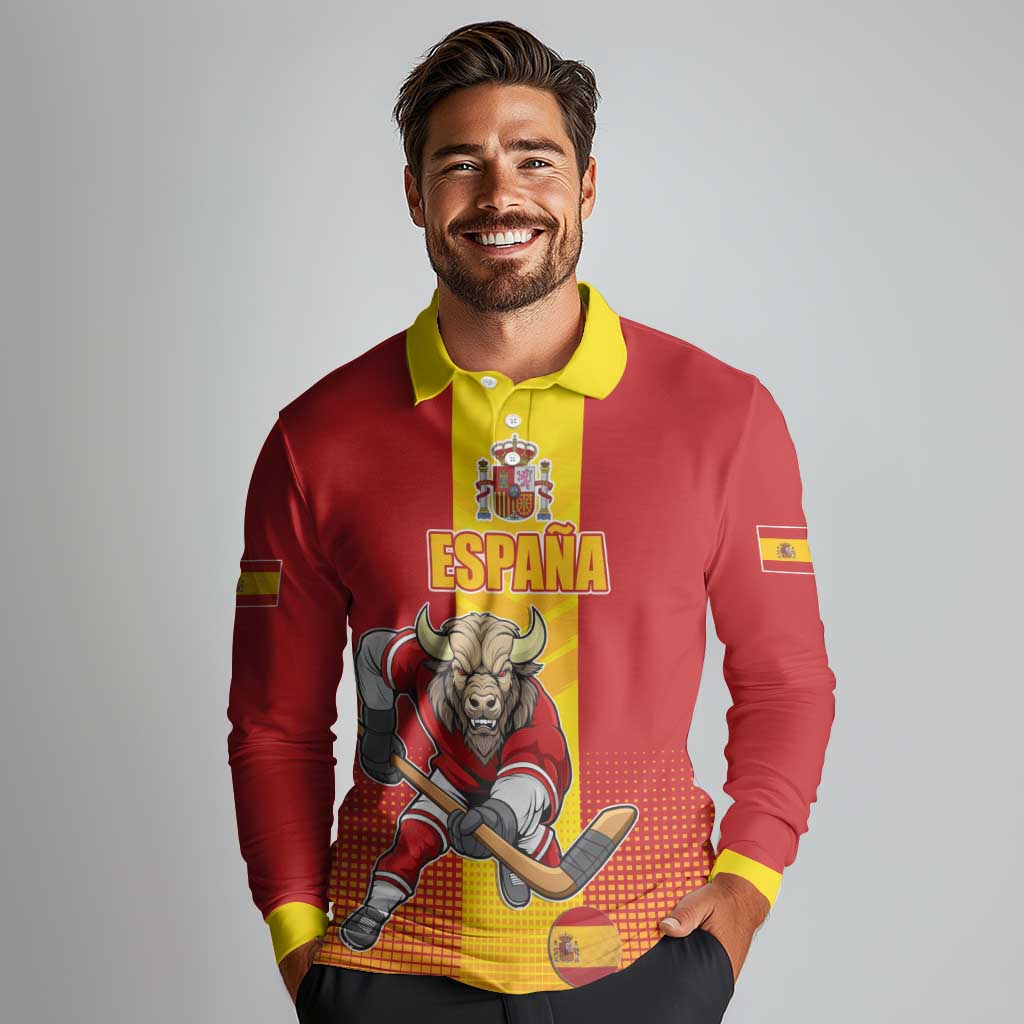 Custom Spain Field Hockey Long Sleeve Polo Shirt Sporty Style with Bull Mascot