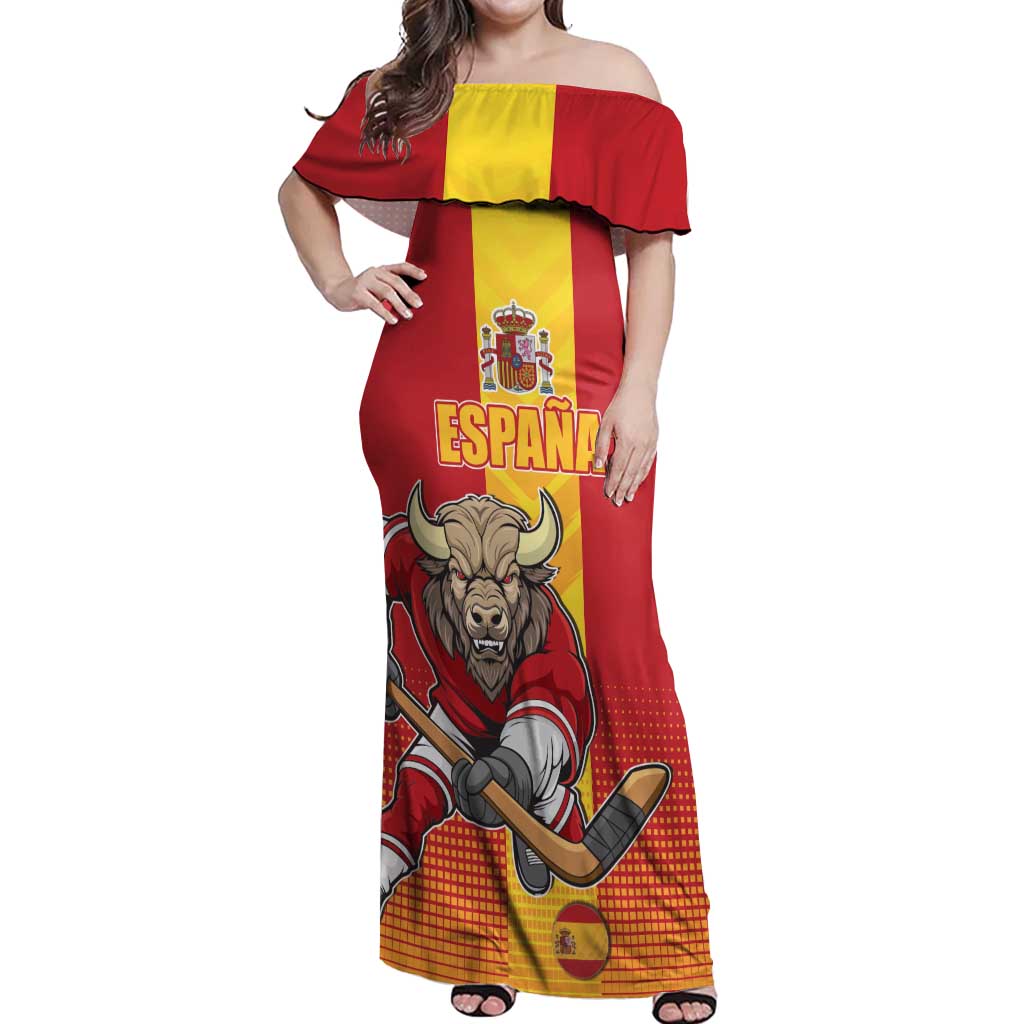Custom Spain Field Hockey Off Shoulder Maxi Dress Sporty Style with Bull Mascot