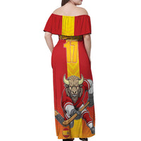 Custom Spain Field Hockey Off Shoulder Maxi Dress Sporty Style with Bull Mascot