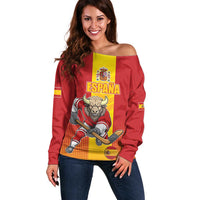 Custom Spain Field Hockey Off Shoulder Sweater Sporty Style with Bull Mascot