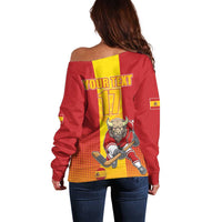 Custom Spain Field Hockey Off Shoulder Sweater Sporty Style with Bull Mascot