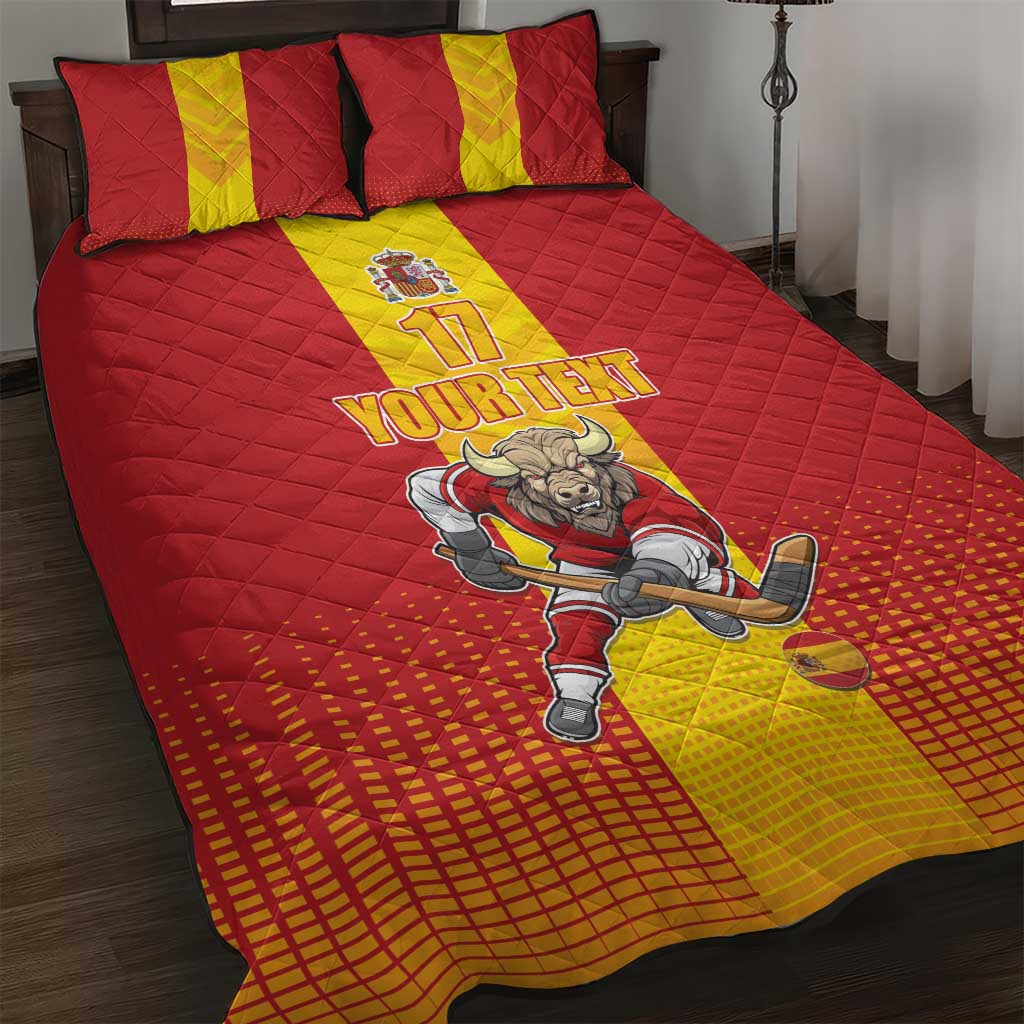 Custom Spain Field Hockey Quilt Bed Set Sporty Style with Bull Mascot