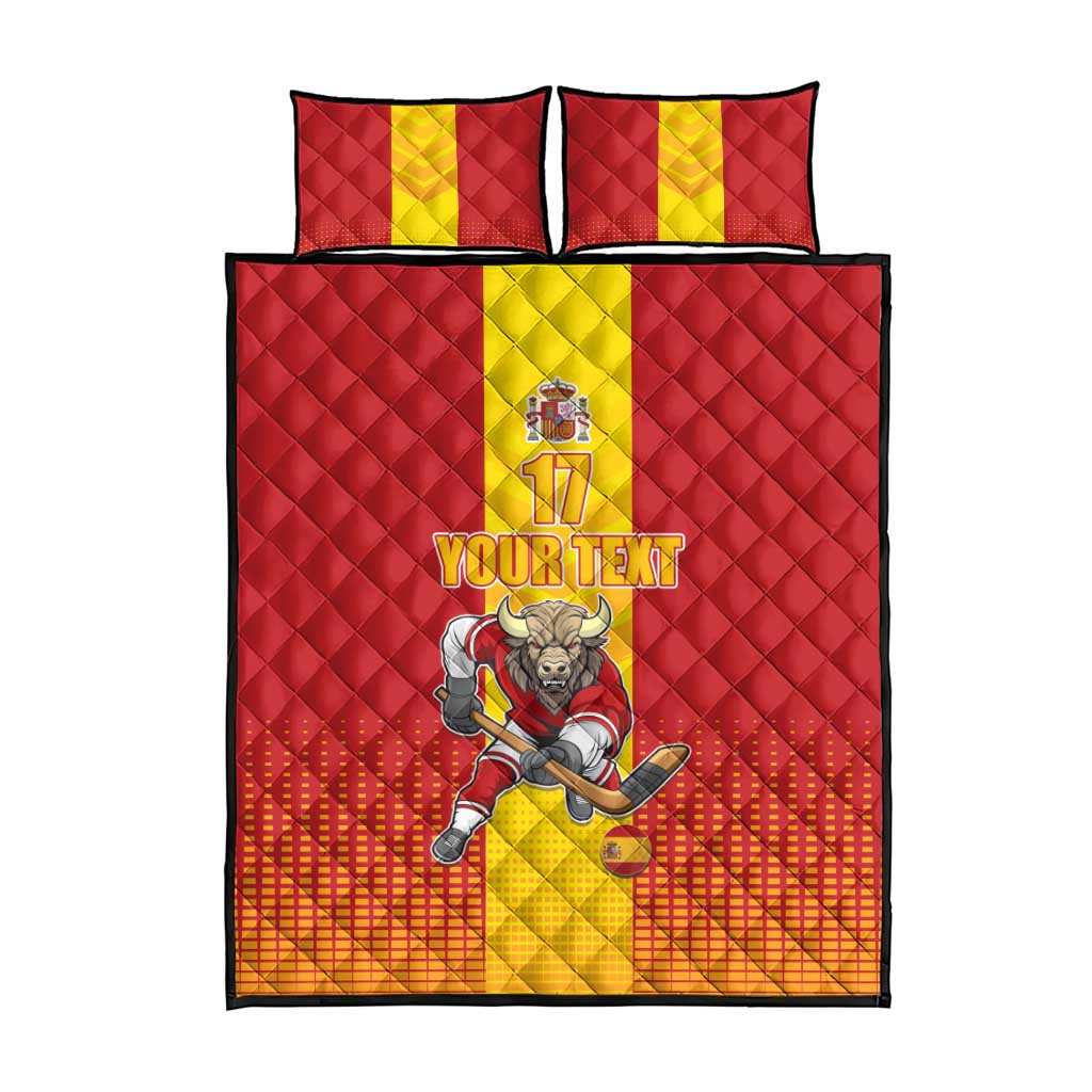 Custom Spain Field Hockey Quilt Bed Set Sporty Style with Bull Mascot
