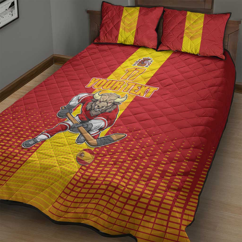 Custom Spain Field Hockey Quilt Bed Set Sporty Style with Bull Mascot