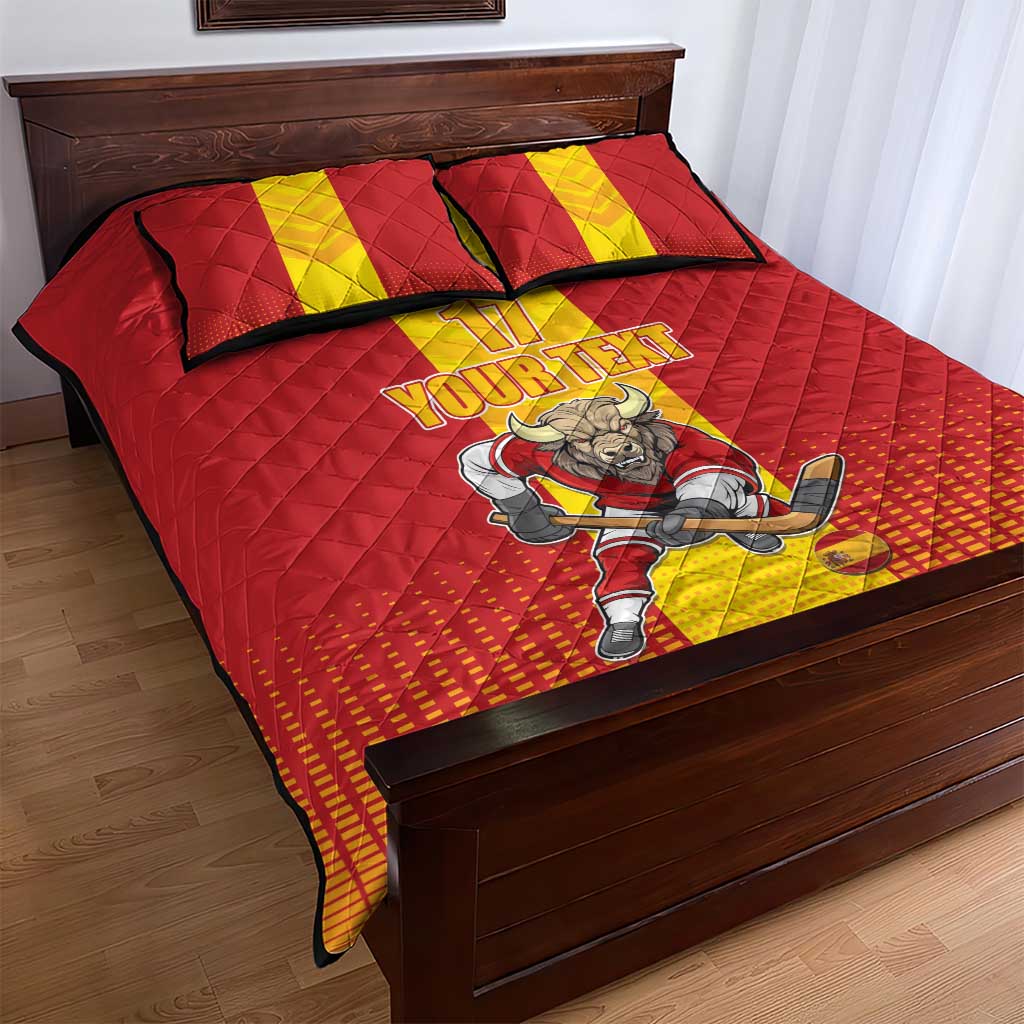 Custom Spain Field Hockey Quilt Bed Set Sporty Style with Bull Mascot