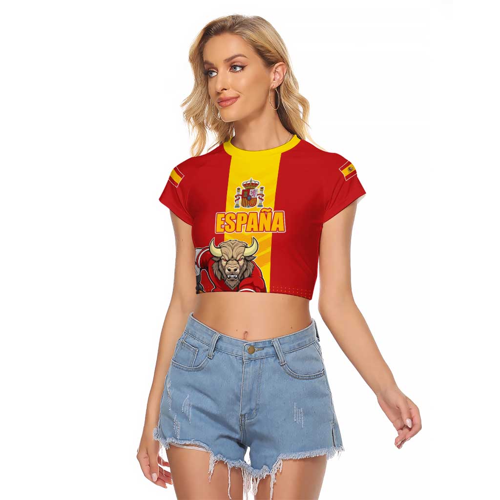 Custom Spain Field Hockey Raglan Cropped T Shirt Sporty Style with Bull Mascot