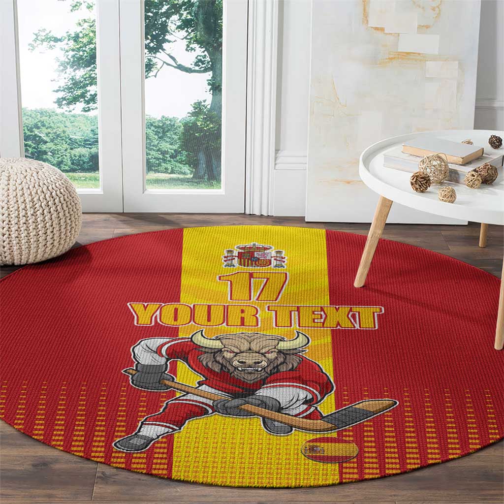 Custom Spain Field Hockey Round Carpet Sporty Style with Bull Mascot