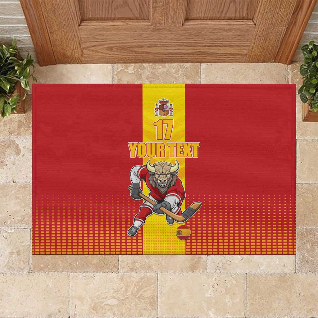 Custom Spain Field Hockey Rubber Doormat Sporty Style with Bull Mascot