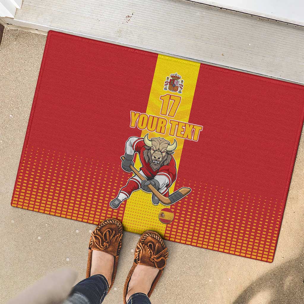 Custom Spain Field Hockey Rubber Doormat Sporty Style with Bull Mascot