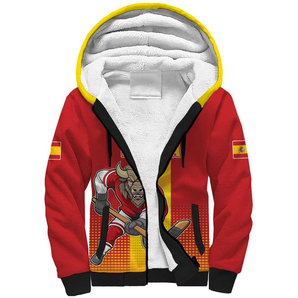 Custom Spain Field Hockey Sherpa Hoodie Sporty Style with Bull Mascot