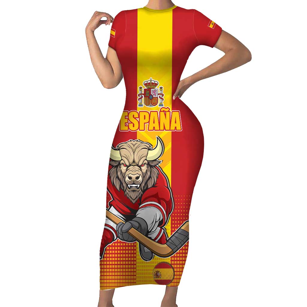 Custom Spain Field Hockey Short Sleeve Bodycon Dress Sporty Style with Bull Mascot