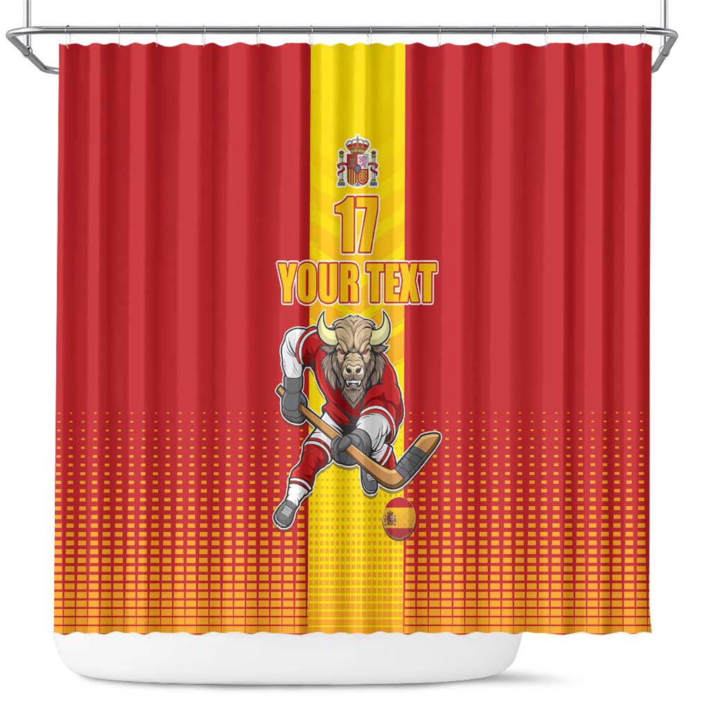 Custom Spain Field Hockey Shower Curtain Sporty Style with Bull Mascot