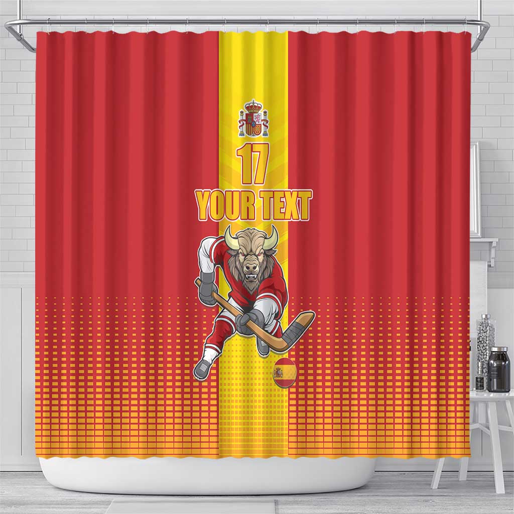 Custom Spain Field Hockey Shower Curtain Sporty Style with Bull Mascot