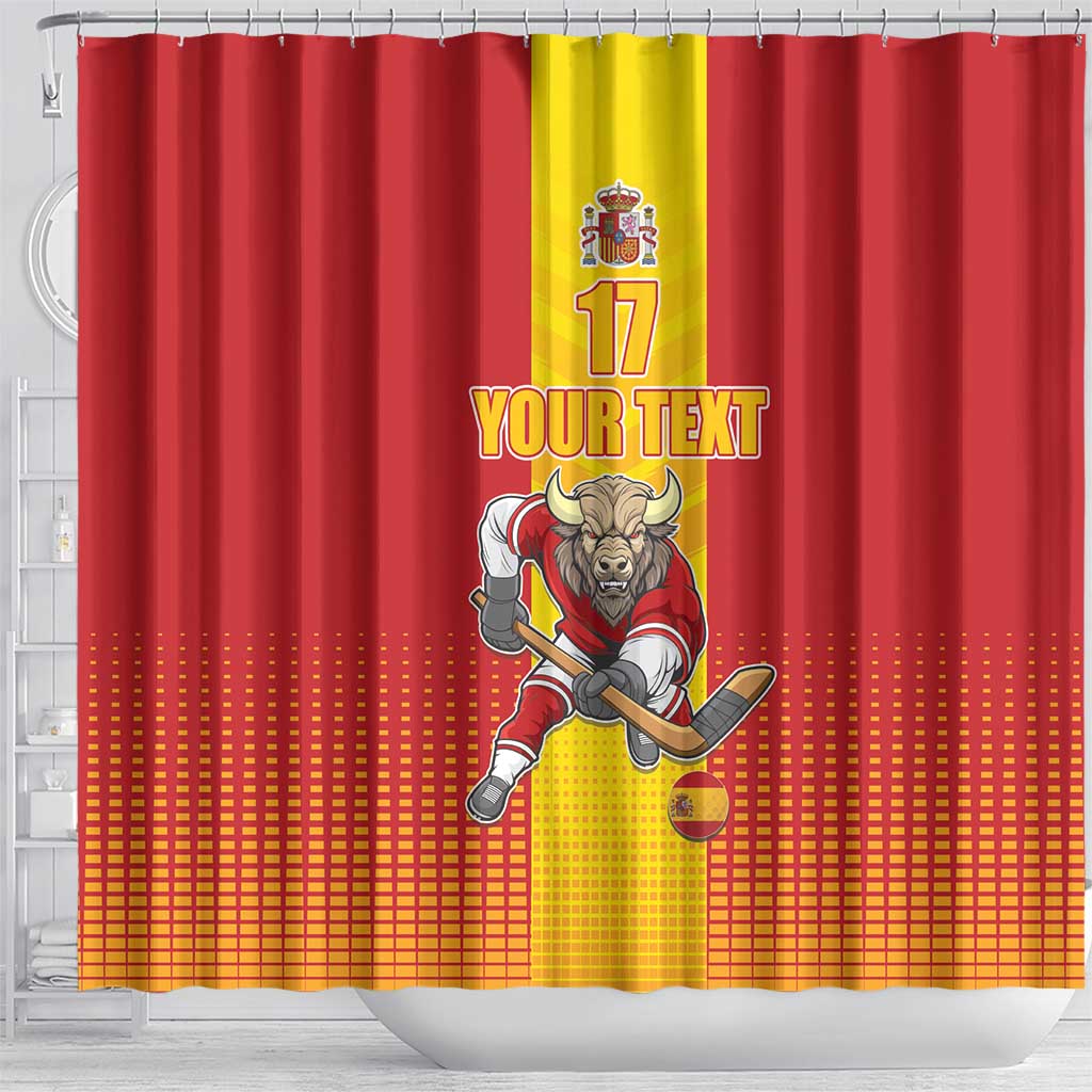 Custom Spain Field Hockey Shower Curtain Sporty Style with Bull Mascot