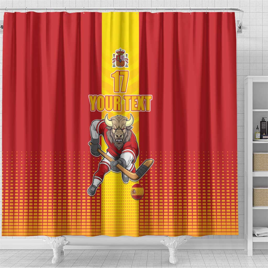 Custom Spain Field Hockey Shower Curtain Sporty Style with Bull Mascot