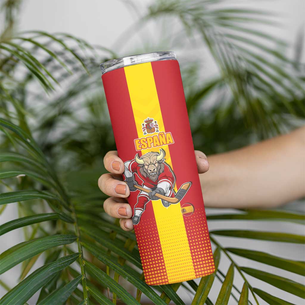 Custom Spain Field Hockey Skinny Tumbler Sporty Style with Bull Mascot