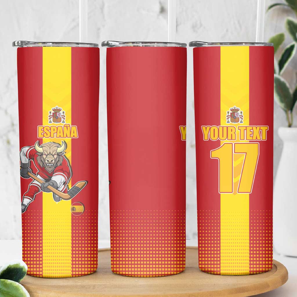 Custom Spain Field Hockey Skinny Tumbler Sporty Style with Bull Mascot
