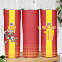 Custom Spain Field Hockey Skinny Tumbler Sporty Style with Bull Mascot