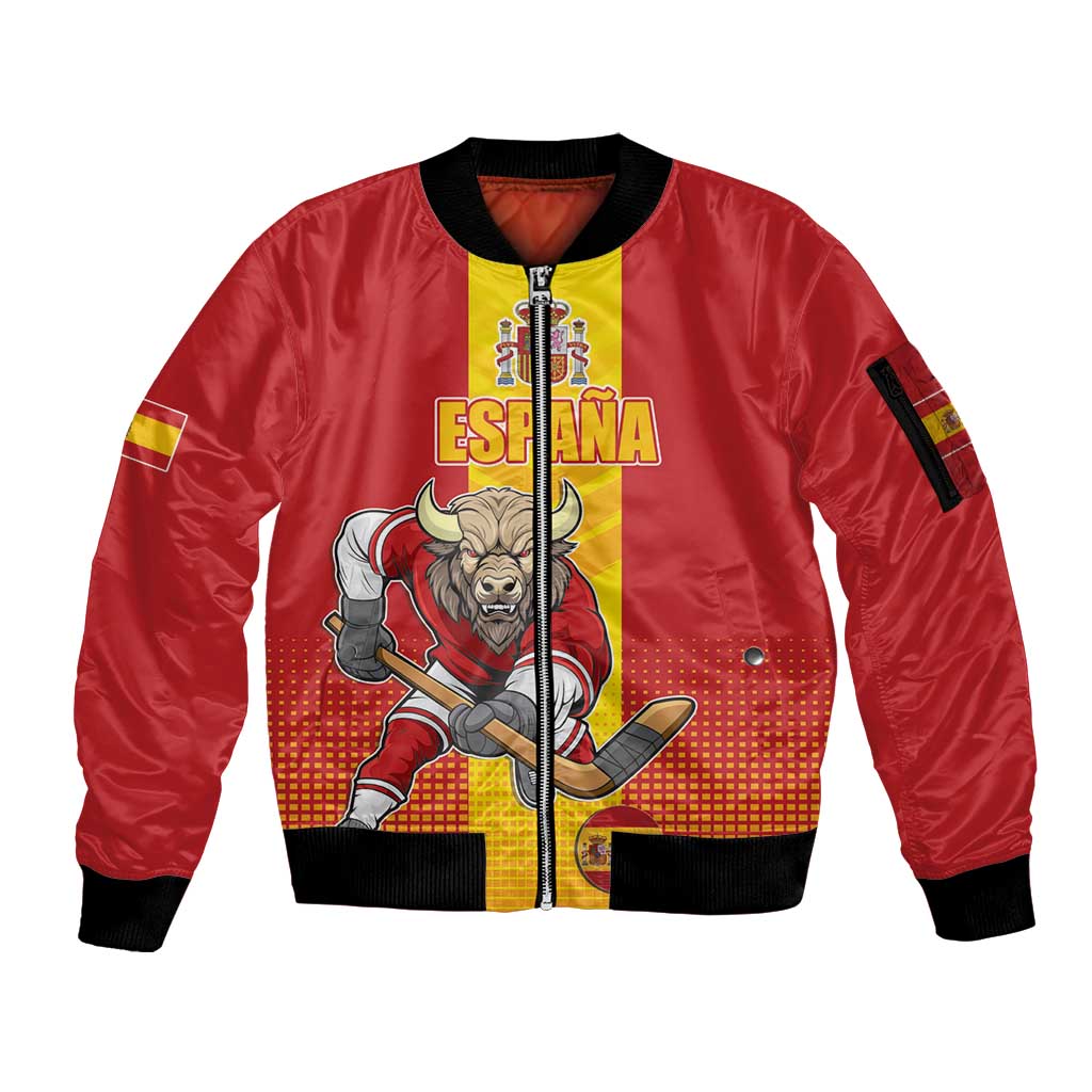 Custom Spain Field Hockey Sleeve Zip Bomber Jacket Sporty Style with Bull Mascot