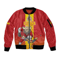 Custom Spain Field Hockey Sleeve Zip Bomber Jacket Sporty Style with Bull Mascot
