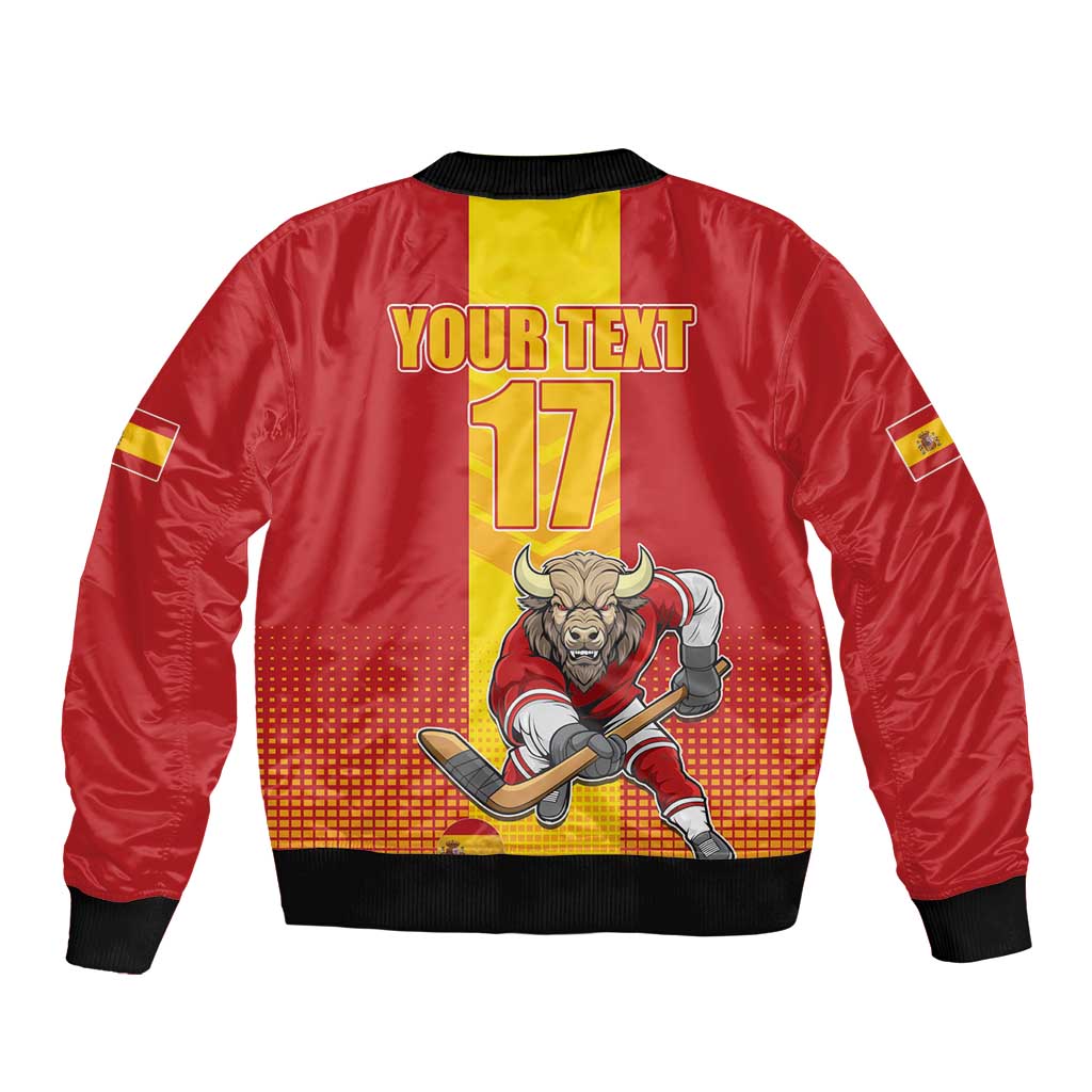 Custom Spain Field Hockey Sleeve Zip Bomber Jacket Sporty Style with Bull Mascot
