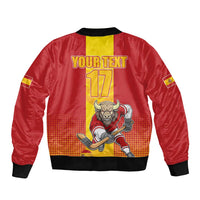 Custom Spain Field Hockey Sleeve Zip Bomber Jacket Sporty Style with Bull Mascot