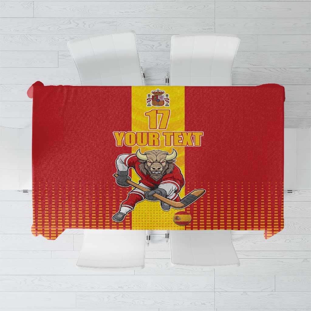 Custom Spain Field Hockey Tablecloth Sporty Style with Bull Mascot